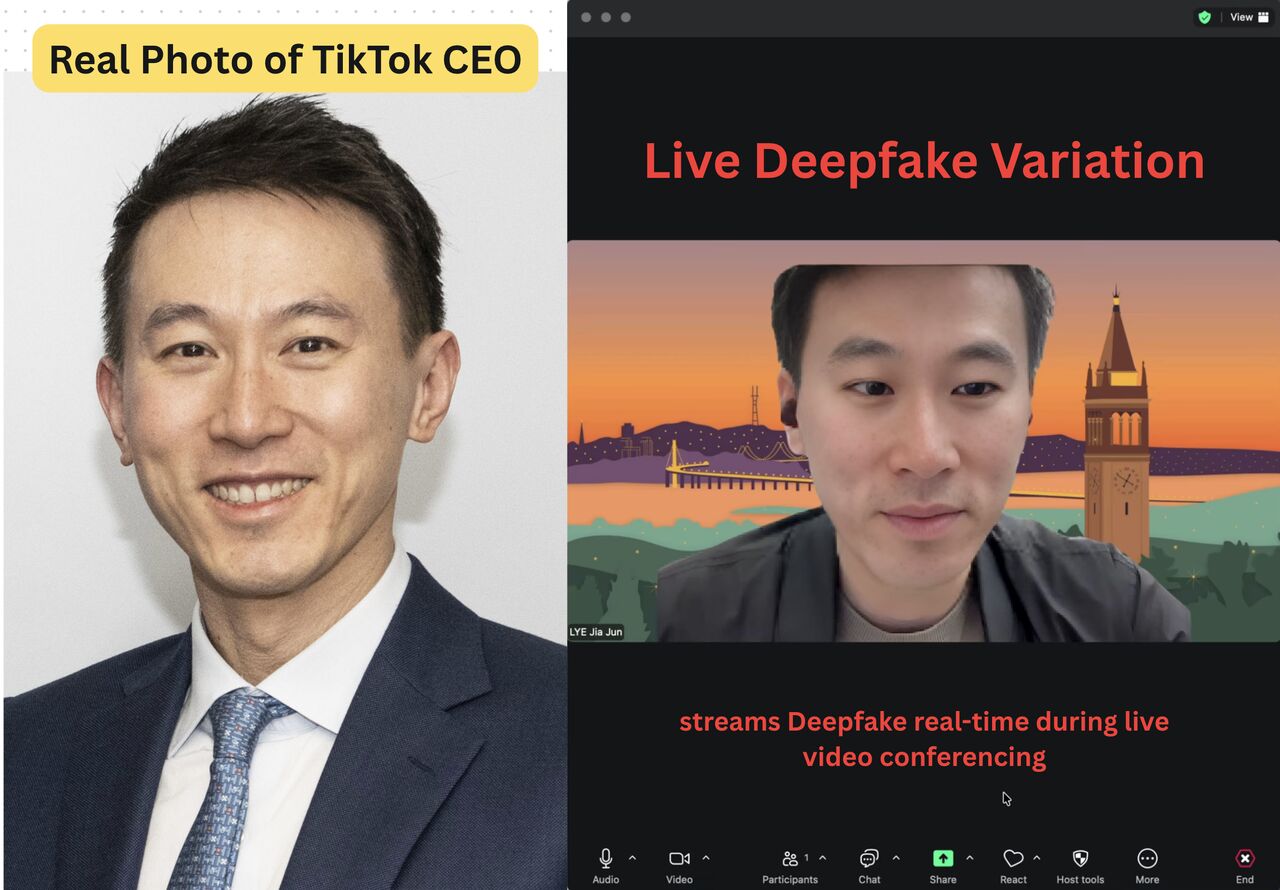 Real Photo vs Live Deepfake Comparison - TikTok CEO